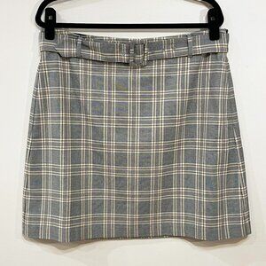 New Loft Belted Plaid A-Line Mini Skirt Gray Yellow 12, Large